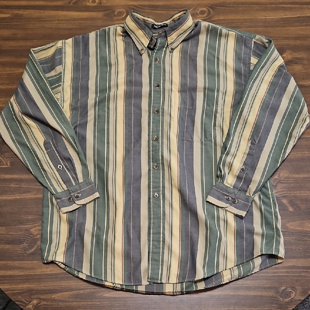 Gant Men's Shirt - Green and Tan Stripes